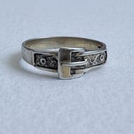 Vintage Silver Buckle Ring Engraved Band Sentimental Love Token Gold Plated - 8