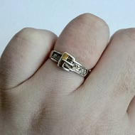 Vintage Silver Buckle Ring Engraved Band Sentimental Love Token Gold Plated - 3