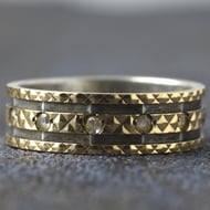 Vintage 9ct Gold and Silver Paste Eternity Band Ring Engraved Wide Stacking