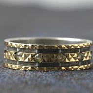 Vintage 9ct Gold and Silver Paste Eternity Band Ring Engraved Wide Stacking - 5