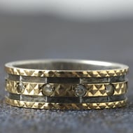 Vintage 9ct Gold and Silver Paste Eternity Band Ring Engraved Wide Stacking - 6