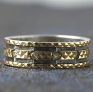 Vintage 9ct Gold and Silver Paste Eternity Band Ring Engraved Wide Stacking - 7