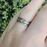Vintage 9ct Gold and Silver Paste Eternity Band Ring Engraved Wide Stacking - 4