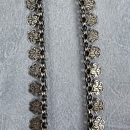 Antique Silver Collar Book Chain Victorian Necklace Floral Etched Choker - 12