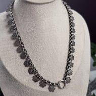 Antique Silver Collar Book Chain Victorian Necklace Floral Etched Choker - 5
