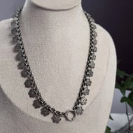 Antique Silver Collar Book Chain Victorian Necklace Floral Etched Choker - 4