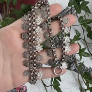 Antique Silver Collar Book Chain Victorian Necklace Floral Etched Choker - 2
