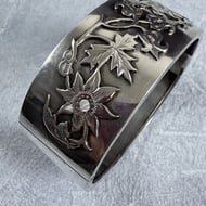 Antique Victorian Silver Bangle Aesthetics Ivy Leaf Hinged Bracelet Sterling 925 - 3