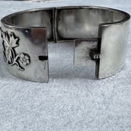 Antique Victorian Silver Bangle Aesthetics Ivy Leaf Hinged Bracelet Sterling 925 - 5