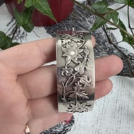 Antique Victorian Silver Bangle Aesthetics Ivy Leaf Hinged Bracelet Sterling 925 - 6