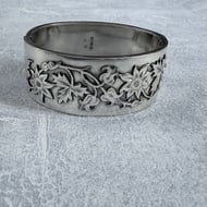 Antique Victorian Silver Bangle Aesthetics Ivy Leaf Hinged Bracelet Sterling 925 - 7