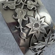 Antique Victorian Silver Bangle Aesthetics Ivy Leaf Hinged Bracelet Sterling 925 - 9
