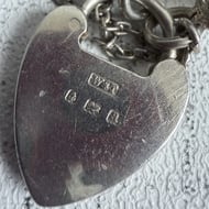 Antique Victorian Sterling Silver Curb Bracelet Heart Padlock Engraved Chunky - 3