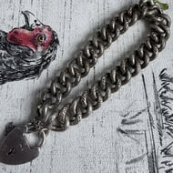 Antique Victorian Sterling Silver Curb Bracelet Heart Padlock Engraved Chunky - 6