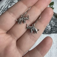 Vintage Sterling Silver Elephant Dangly Earrings Cute - 2