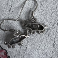 Vintage Sterling Silver Elephant Dangly Earrings Cute - 3