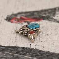 Vintage Pawn Silver Turquoise Coral Pendant Southwestern Feather - 2