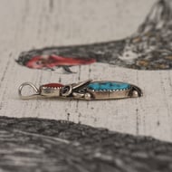 Vintage Pawn Silver Turquoise Coral Pendant Southwestern Feather - 5
