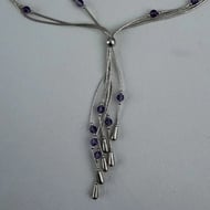 Sterling Silver Liquid Silver Amethyst Lariat Necklace - 4