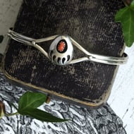 Vintage Silver Coral Bear Paw Cuff Southwestern Bangle