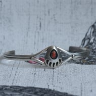 Vintage Silver Coral Bear Paw Cuff Southwestern Bangle - 2