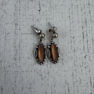 Vintage Sterling Silver Orange Mother of Pearl Earrings - 2