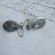 Sterling Silver Drop Earrings Mismatched Onyx Amethyst Oval Cabochon Boho Odd - 4