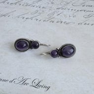 Vintage Sterling Silver Amethyst Drop Earrings - 5