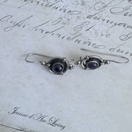 Vintage Sterling Silver Amethyst Drop Earrings Purple Cabochon Artisan Boho - 5