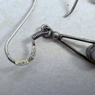 Sterling Silver Drop Earrings Pale Blue Cabochon Art Nouveau Lily Bud Dangle - 6