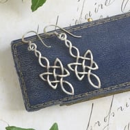 Vintage Sterling Silver Celtic Knot Drop Earrings, Interlaced Star Long Dangle