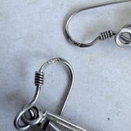 Sterling Silver Black Onyx Drop Earrings Art Nouveau Leaf Scroll Long Artisan - 5