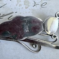 Sterling Silver Black Onyx Drop Earrings Art Nouveau Leaf Scroll Long Artisan - 3