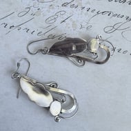 Sterling Silver Black Onyx Drop Earrings Art Nouveau Leaf Scroll Long Artisan - 6