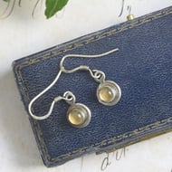 Sterling Silver Citrine Drop Earrings Yellow Cabochon Dainty Boho Gemstone