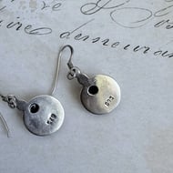 Sterling Silver Amethyst Drop Earrings Purple Cabochon Modernist Disc Minimalist - 3