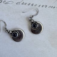 Sterling Silver Amethyst Drop Earrings Purple Cabochon Modernist Disc Minimalist - 5