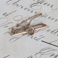 Antique Edwardian 9ct Rose Gold Bar Brooch Seed Pearl Ivy Leaf Victorian Pin - 3