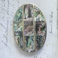 Vintage Mexican Alpaca Abalone Shell Belt Buckle Large Oval Inlaid Boho Western - 3