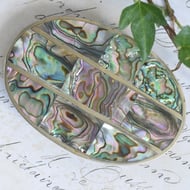 Vintage Mexican Alpaca Abalone Shell Belt Buckle Large Oval Inlaid Boho Western