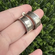 Sterling Silver Hoop Earrings Wide Concave Half Hoops Chunky Modernist Studs - 2