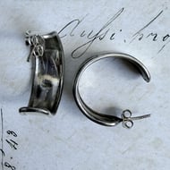 Sterling Silver Hoop Earrings Wide Concave Half Hoops Chunky Modernist Studs - 4