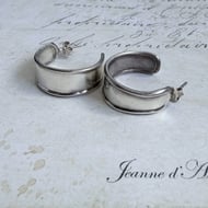 Sterling Silver Hoop Earrings Wide Concave Half Hoops Chunky Modernist Studs - 5