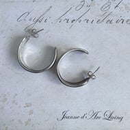 Sterling Silver Hoop Earrings Wide Concave Half Hoops Chunky Modernist Studs - 6