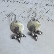 Vintage Silver Hammered Disc Drop Earrings Bead Cluster Boho Tribal Artisan - 5