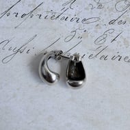 Vintage Silver Puffed Hoop Stud Earrings Chunky Half Hoop Modernist Scandi - 3