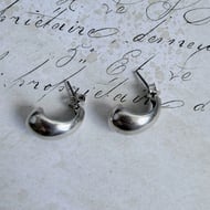 Vintage Silver Puffed Hoop Stud Earrings Chunky Half Hoop Modernist Scandi - 4