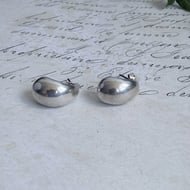 Vintage Silver Puffed Hoop Stud Earrings Chunky Half Hoop Modernist Scandi - 5