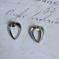 Vintage Sterling Silver Open Heart Stud Earrings Twist Ribbon Modernist Love Polished - 4
