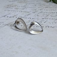 Vintage Sterling Silver Open Heart Stud Earrings Twist Ribbon Modernist Love Polished - 6